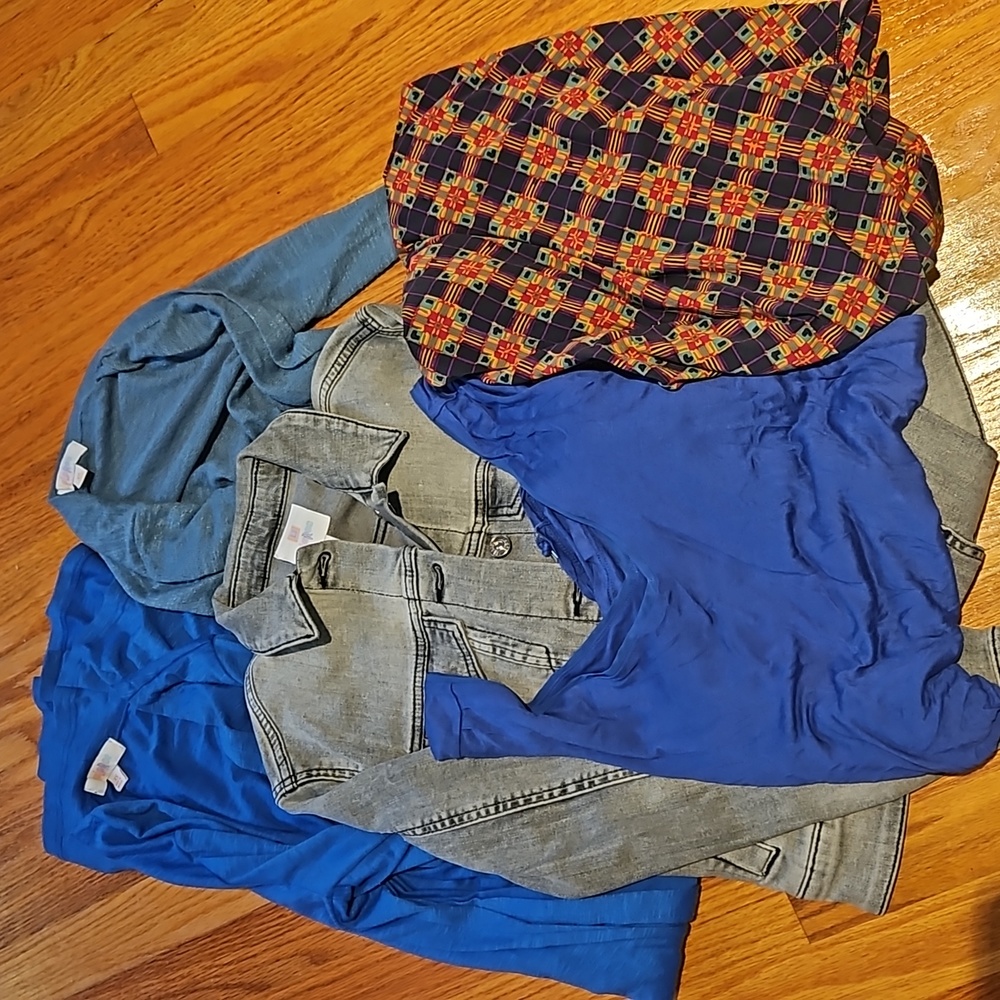 XS/XXS Bundle 5 items, 2 cardigans w pockets, maxi skirt, grey denim, top.